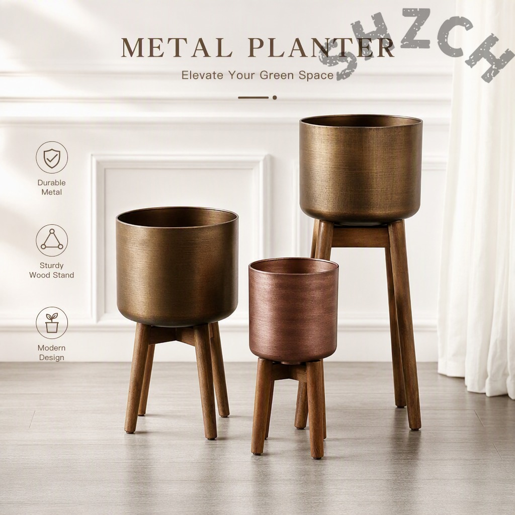 Home Office Industrial Style - Moderno Supporto per Piante in Legno