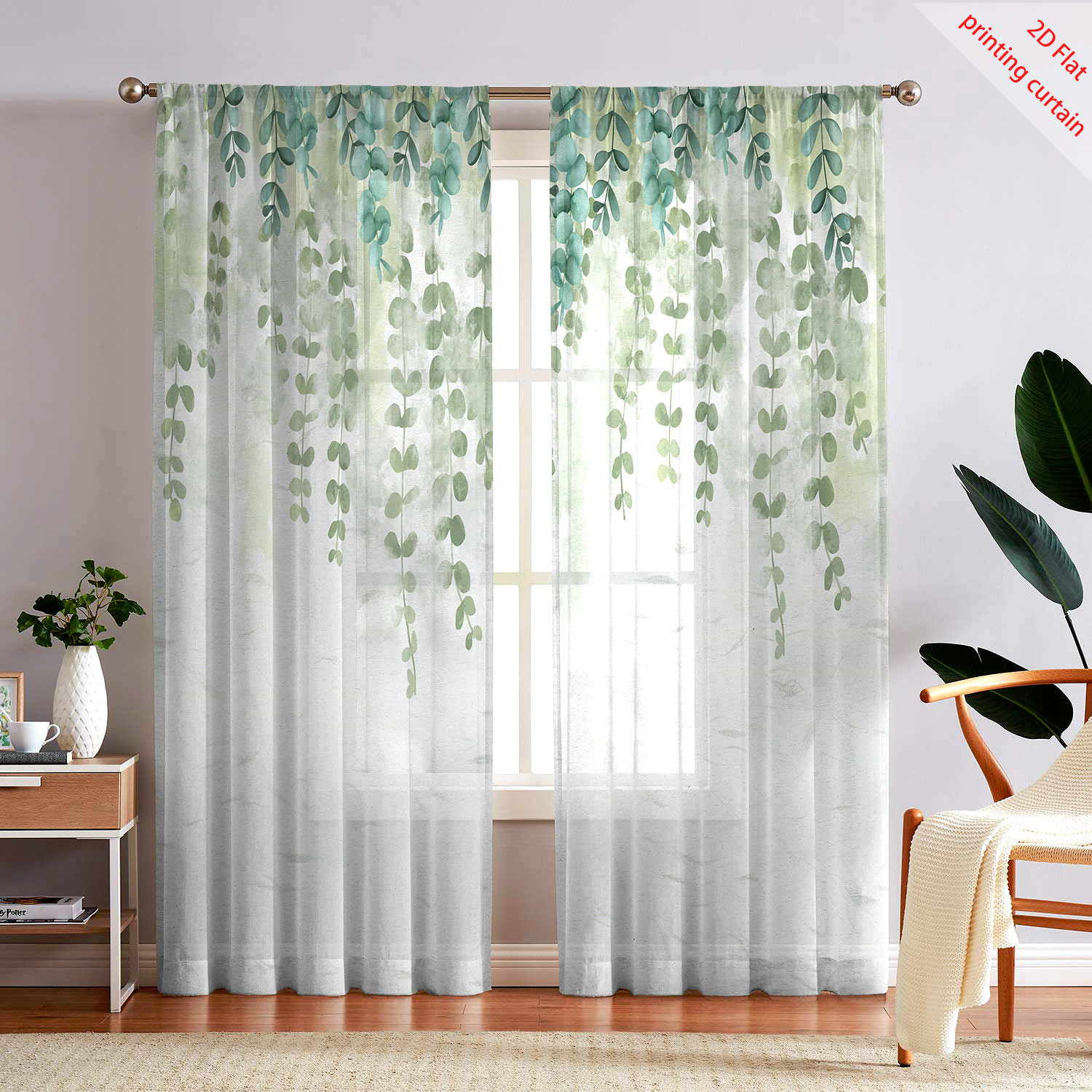 Home Office With Plants - Tenda di garza trasparente stampata con