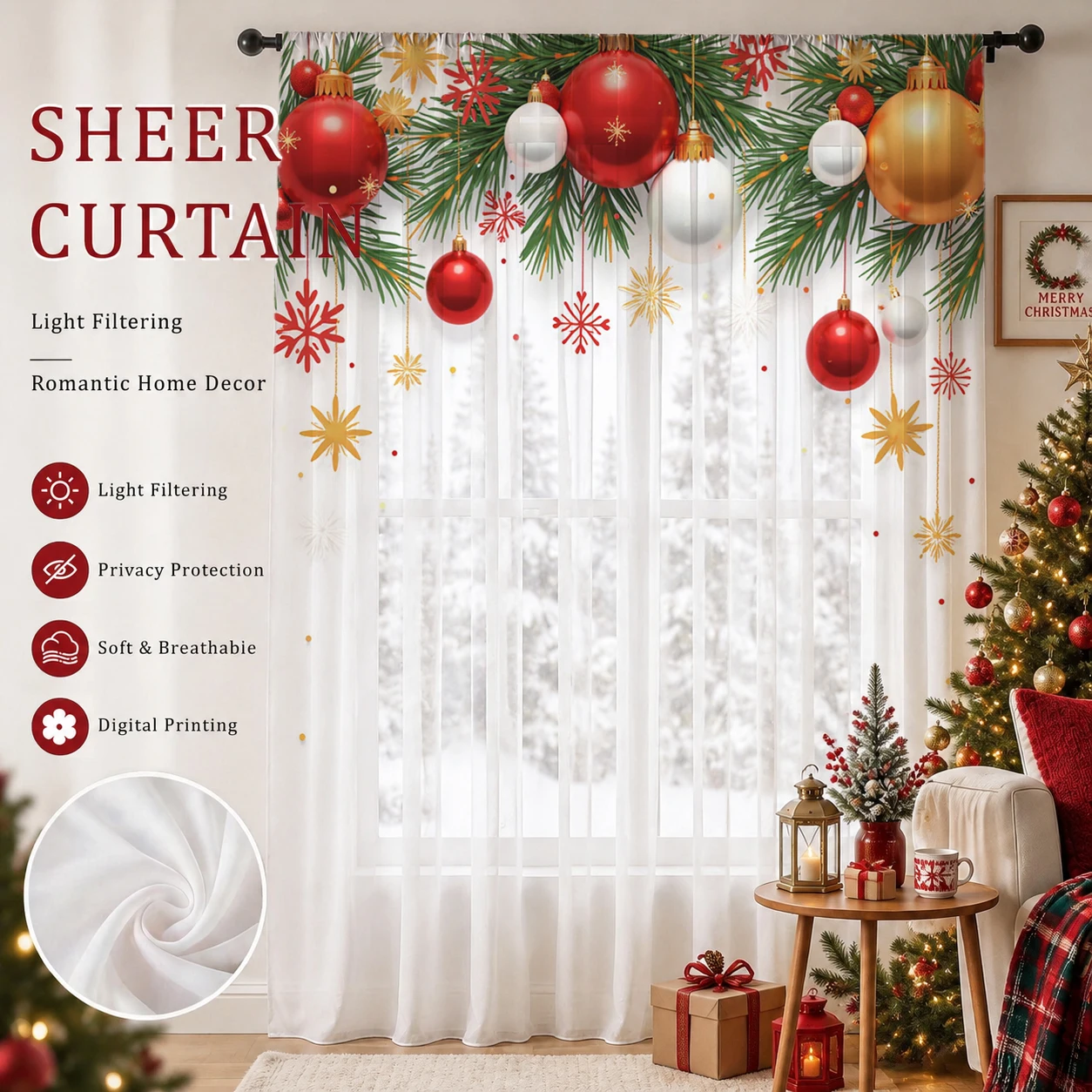 Home Office With Plants - Tenda Trasparente Sfumata per Natale, Voile