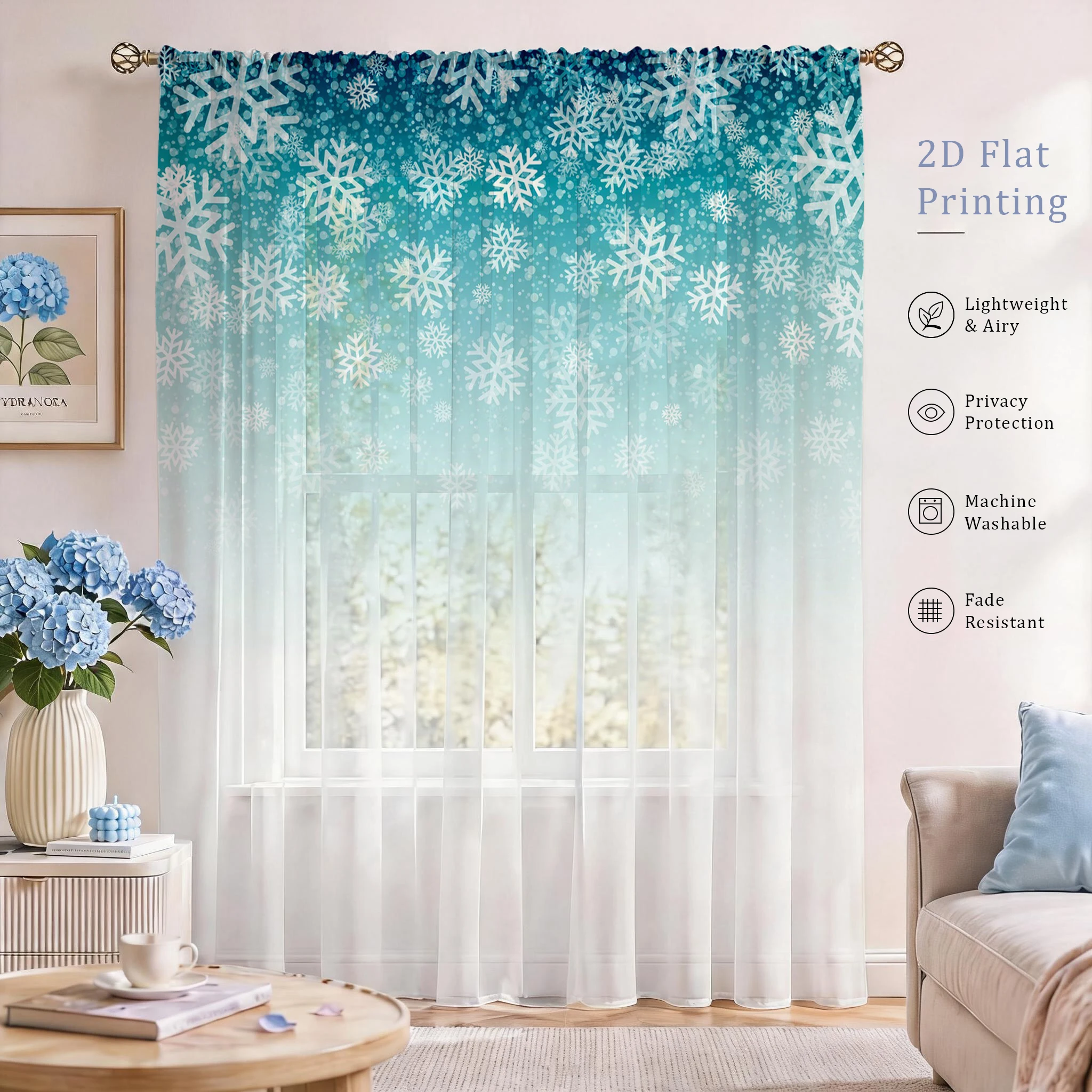 Home Office With Plants - Tenda Trasparente con Motivo Floreale Sfumato,