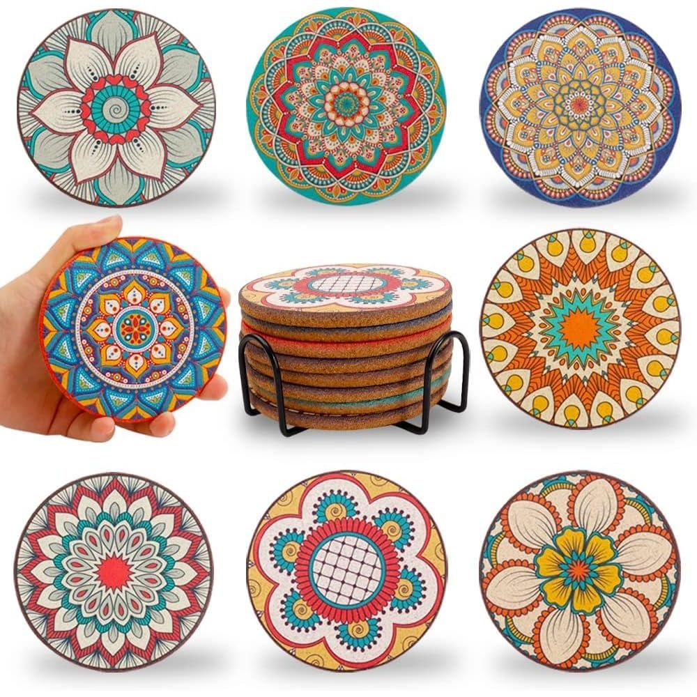 Home Office With Plants - Set di 8 Sottobicchieri Rotondi Colorati