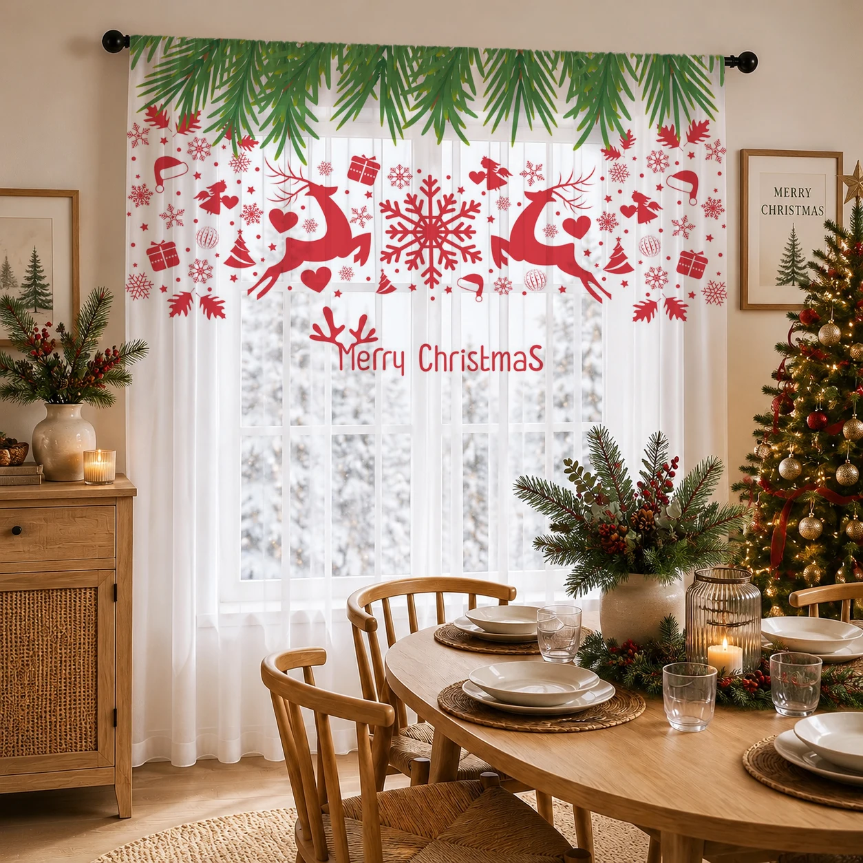 Home Office With Plants - Tenda Trasparente Sfumata Natalizia, Voile di