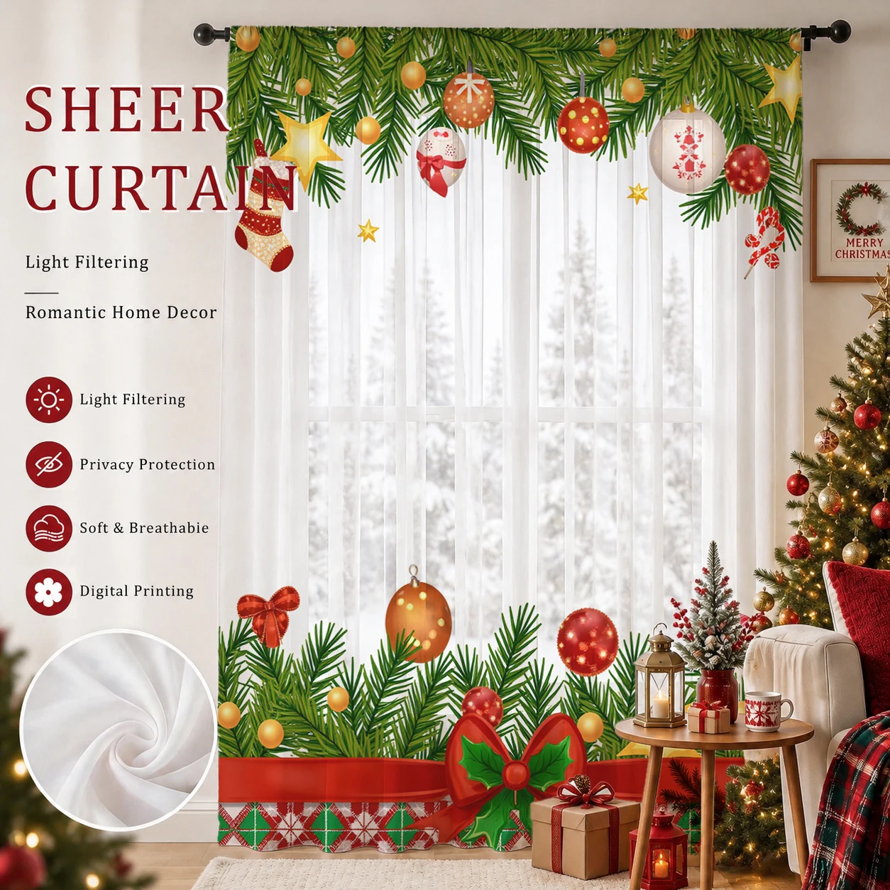 Home Office With Plants - Tenda Trasparente Sfumata per Natale, Voile