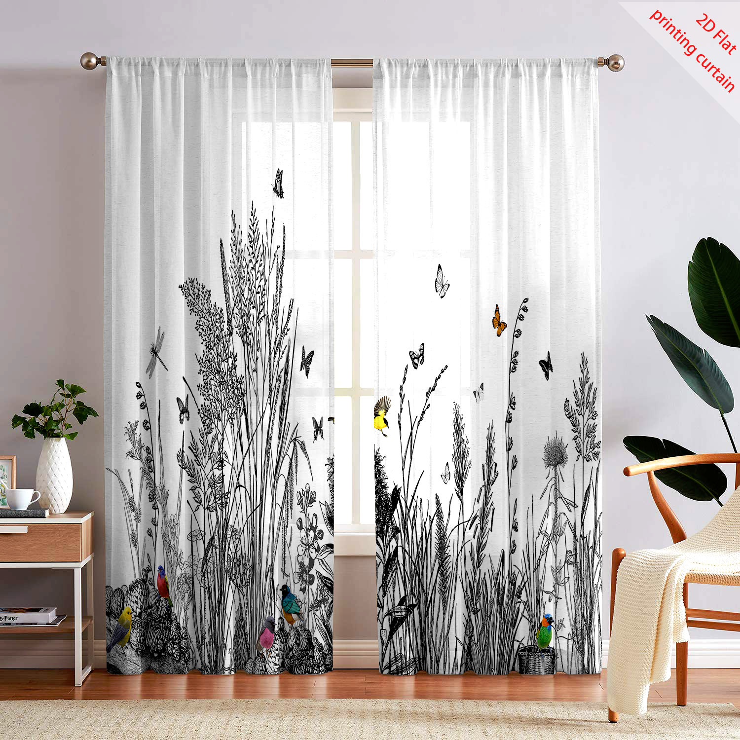 Home Office With Plants - Tenda a schermo trasparente con stampa